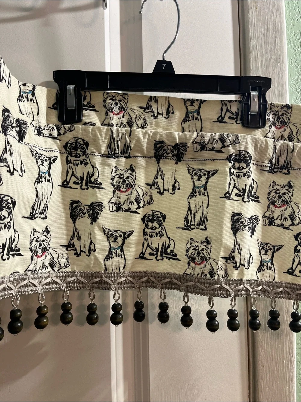 Dog Print Valance with Beaded Trim - Cream and Black